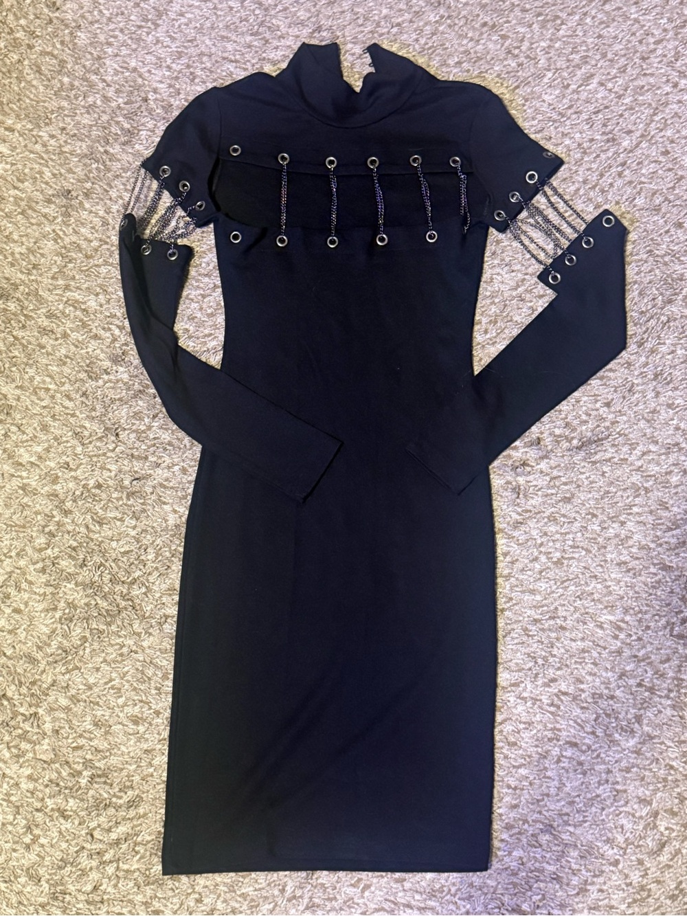 Black Long-Sleeve Eyelet Detail Bodycon Dress